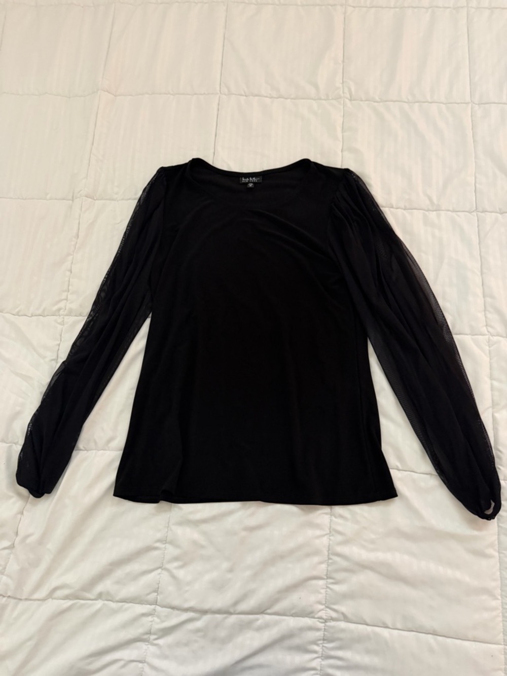 Black Long-Sleeve Mesh Sleeve Women's Top